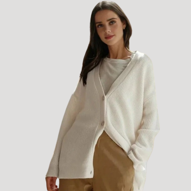 Damkofta Stickad Knap Oversized V Ringad Långärmad