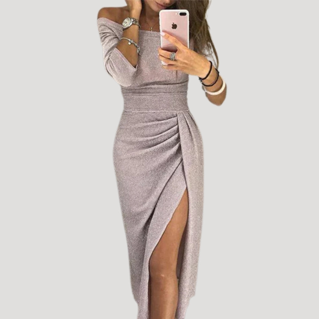 Sommarklänning dam off shoulder midiklänning med slits