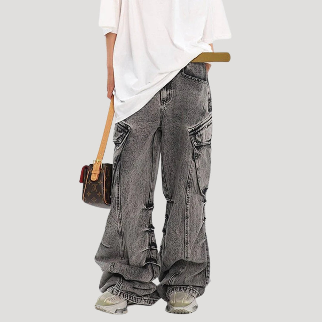 Dam baggy cargo jeans med låg midja och vida ben