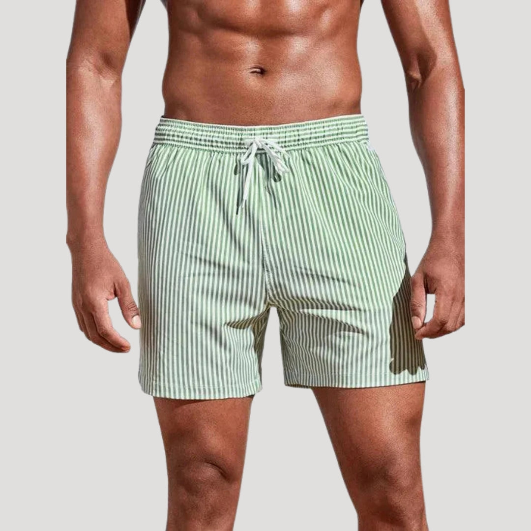 Herr randiga badshorts med dragsko och resårmidja