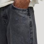 Herr baggy jeans vida grå slitna raka loose fit oversized