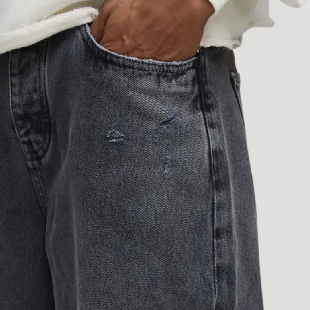 Herr baggy jeans vida grå slitna raka loose fit oversized