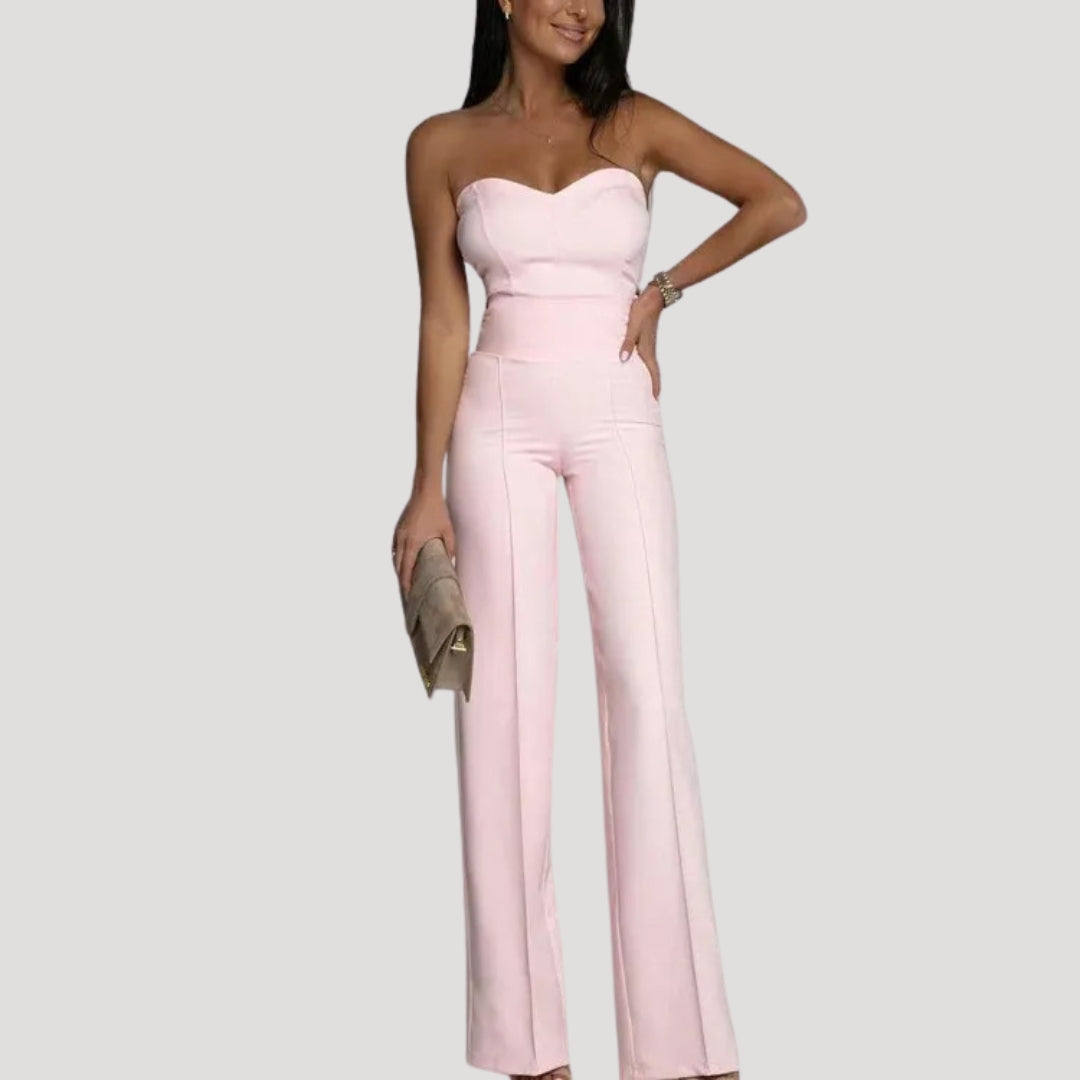 Dam byxdress axelbandslös med raka ben lång elegant