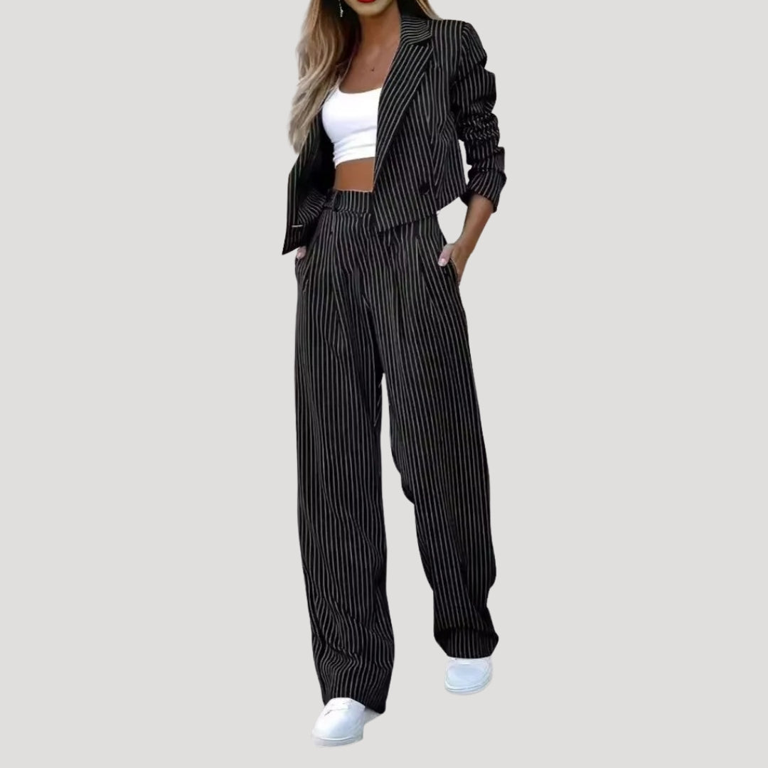 Dam randigt kostym set med blazer och byxa