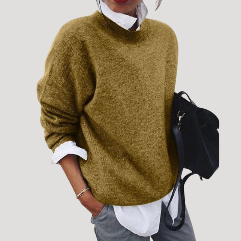 Dam Stickad Tröja Rundhalsad Oversized Långärmad