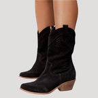 Dam skor cowboy boots med perforerad design och klack