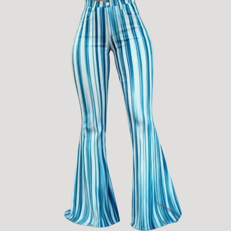 Dam Mönstrade Flare Jeans Högmidjade Stretch Vida Byxor