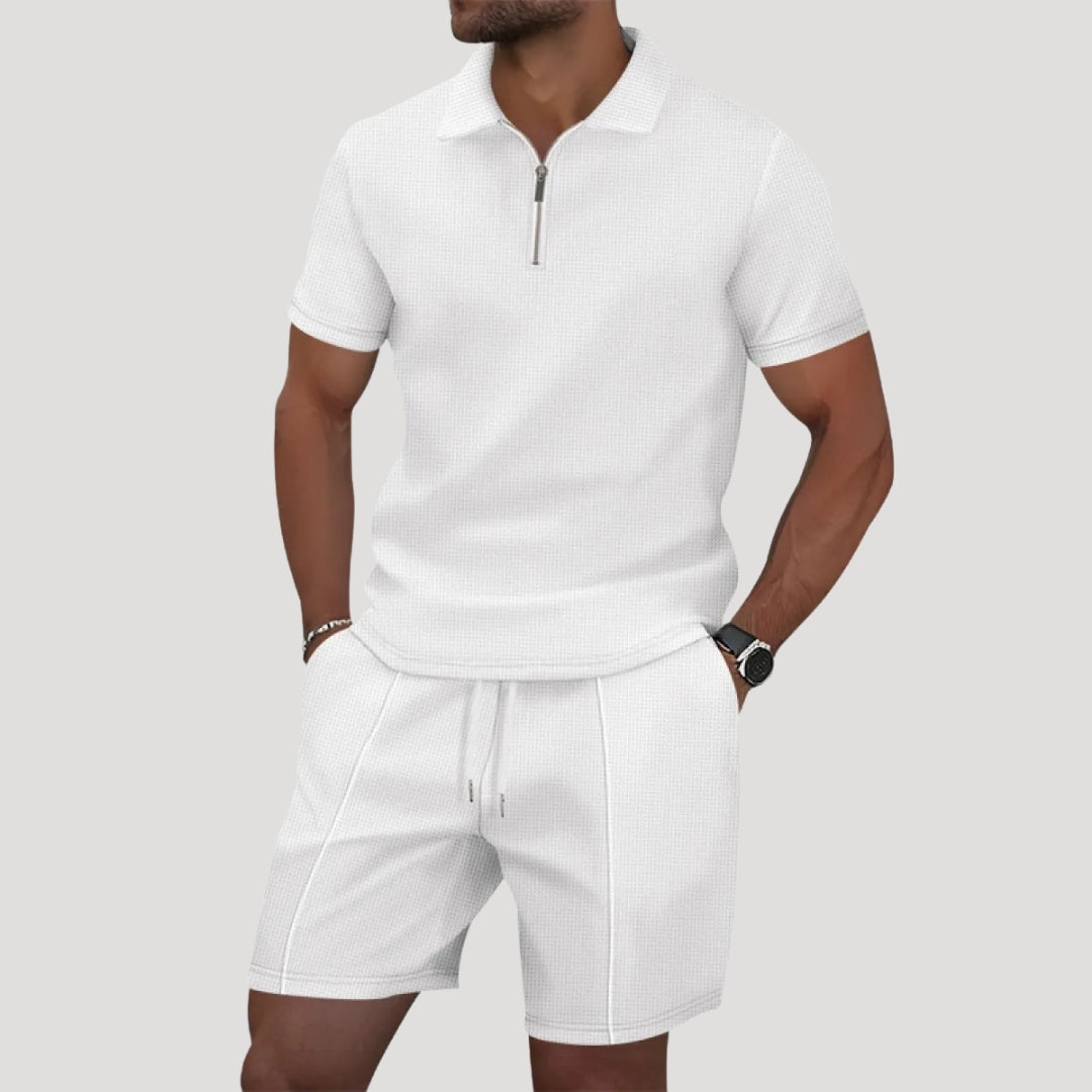 Herr frotteset med piketröja shorts bekväma sommarset