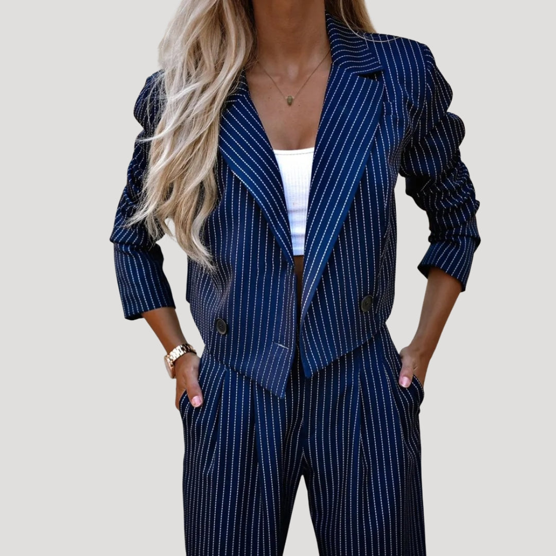 Dam randigt kostym set med blazer och byxa