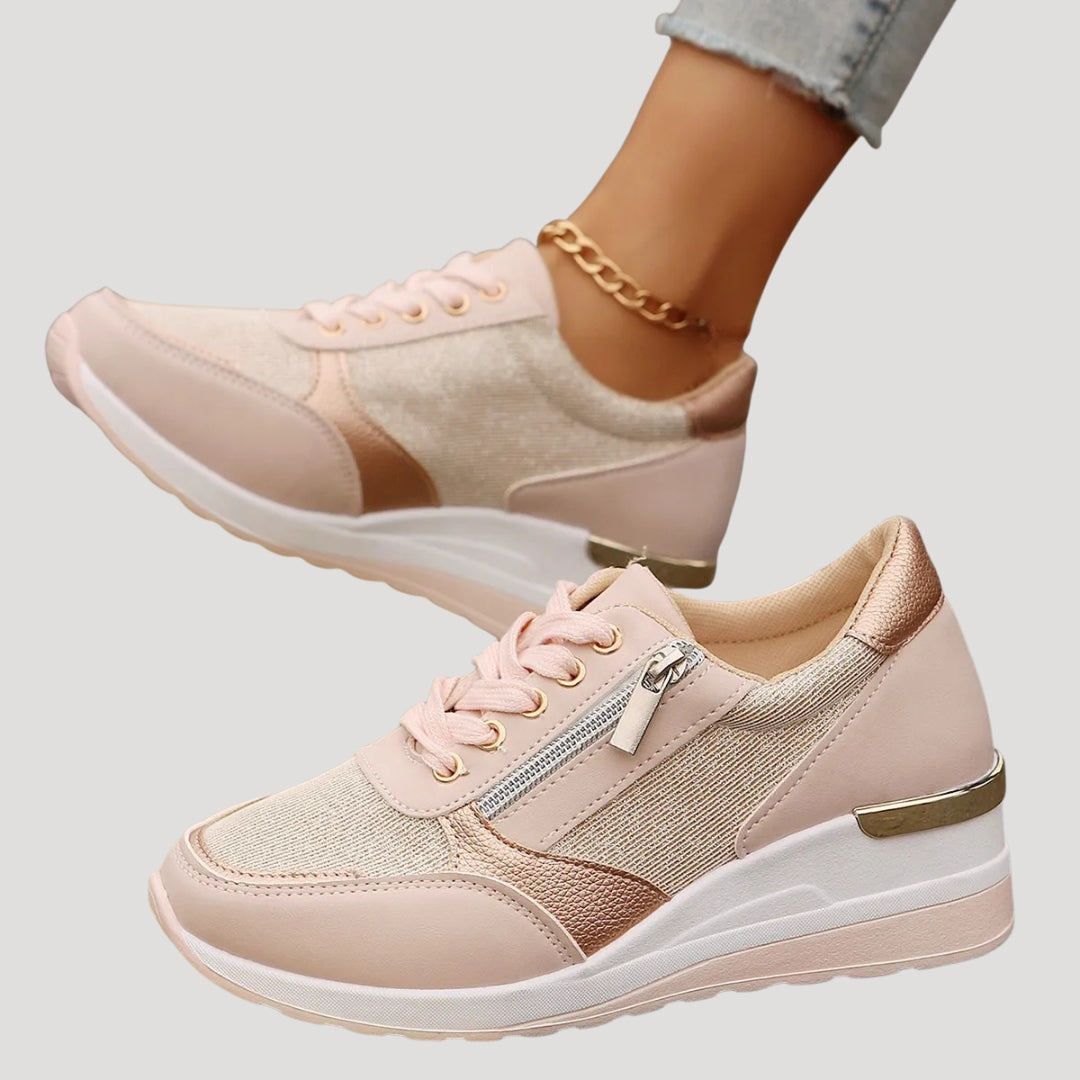 Dam sneakers låg modell med dragkedja och snörning