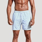 Herr randiga badshorts med dragsko och resårmidja