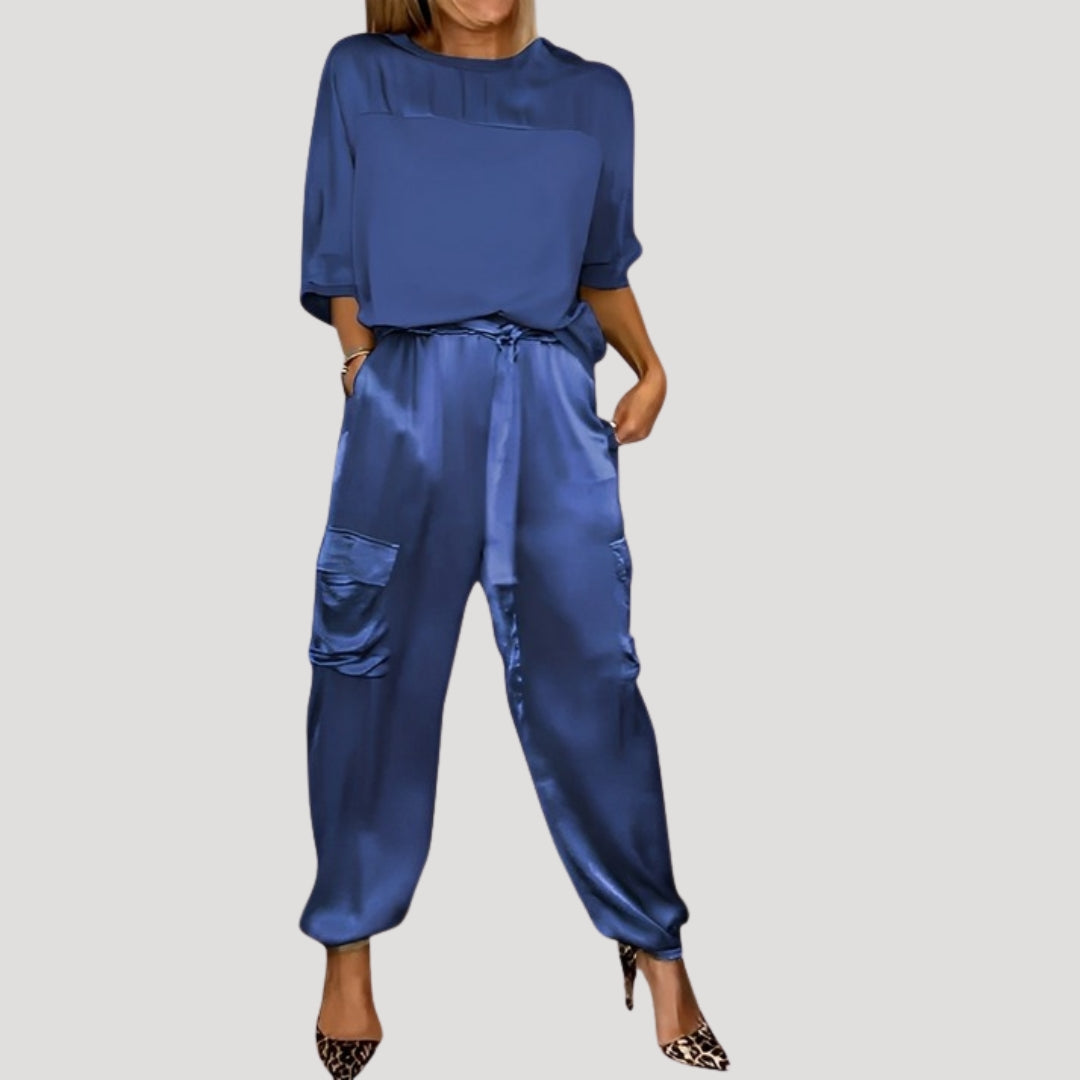 Dam matchande satin set med byxor och topp