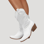 Dam skor cowboy boots med perforerad design och klack