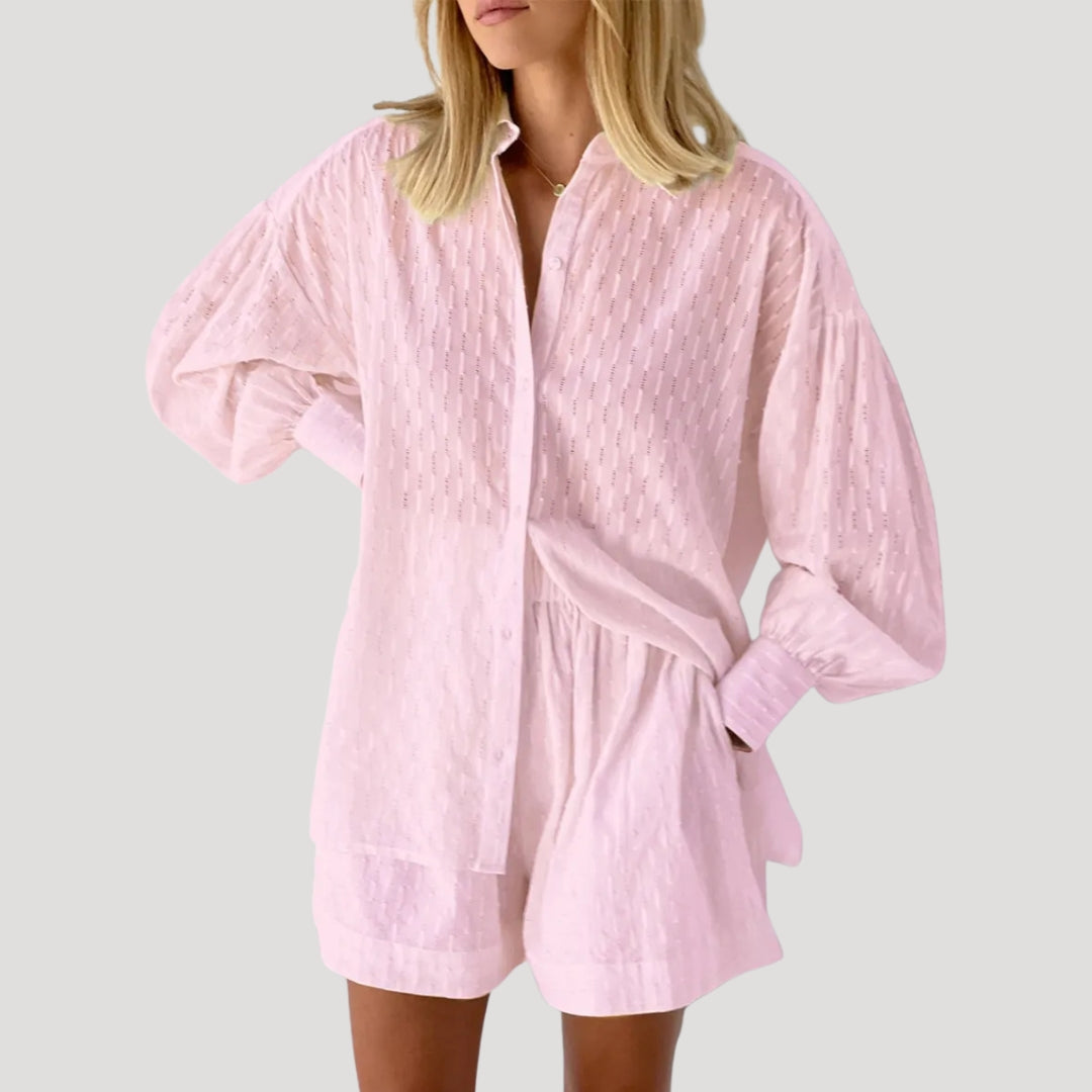 Dam tvådelat set med skjorta och shorts