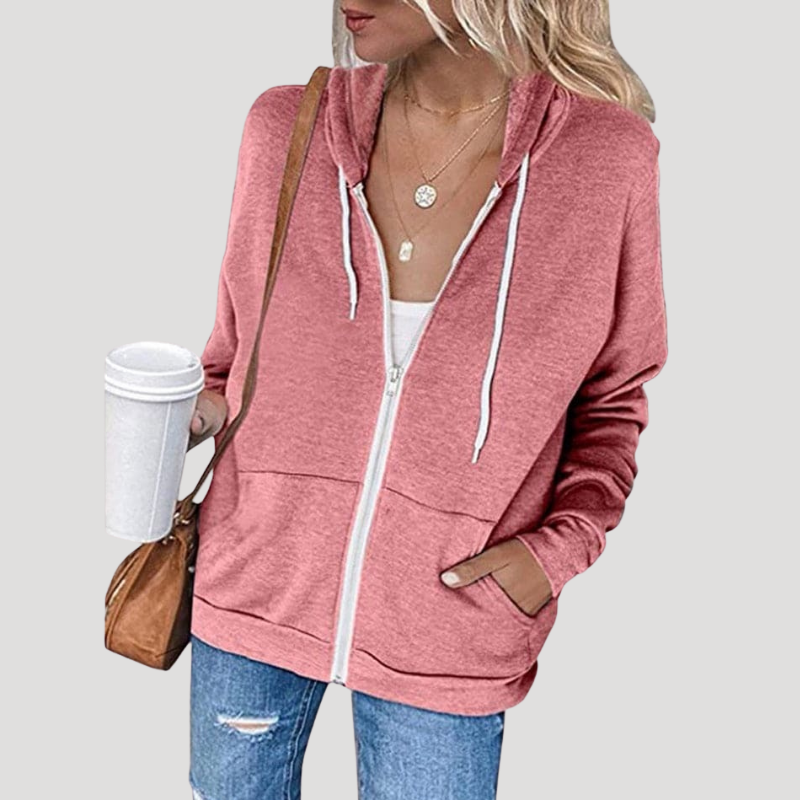 Dam Dragkedjehoodie Oversized Långärmad Avslappnad