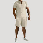 Herr matchande set pikétröja med dragkedja och shorts
