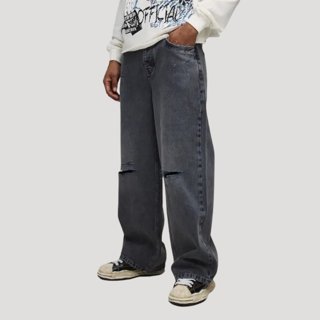 Herr baggy jeans vida grå slitna raka loose fit oversized