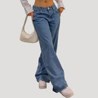 Dam lågmidjade blå vida denimjeans med breda ben och lös passform