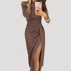 Sommarklänning dam off shoulder midiklänning med slits