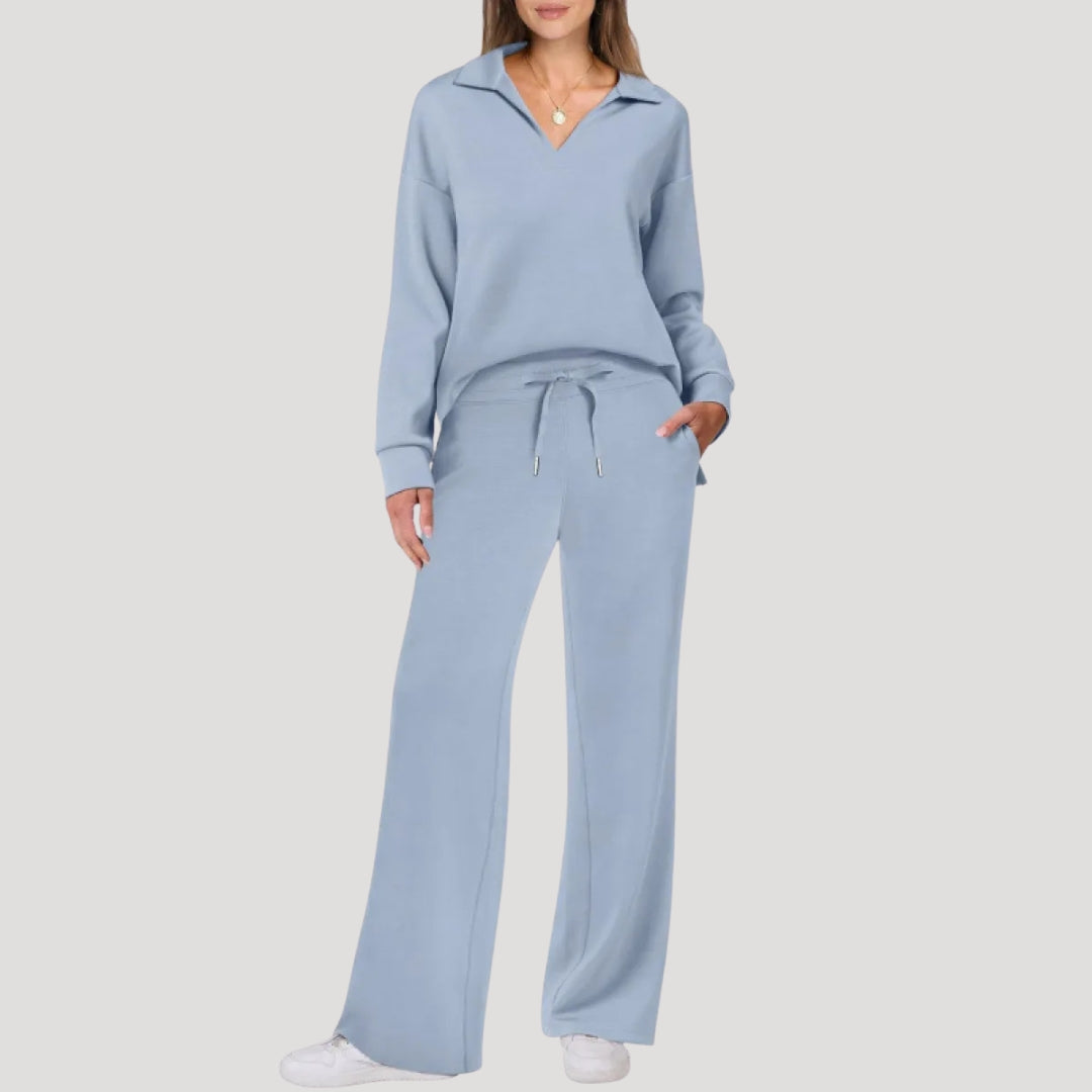 Dam tvådelat set med vida byxor och topp