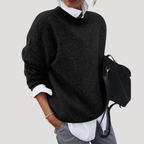 Dam Stickad Tröja Rundhalsad Oversized Långärmad
