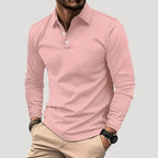 Herr pikétröja långärmad med knappslå krage avslappnad passform vardag stil