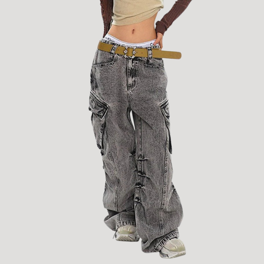 Dam baggy cargo jeans med låg midja och vida ben