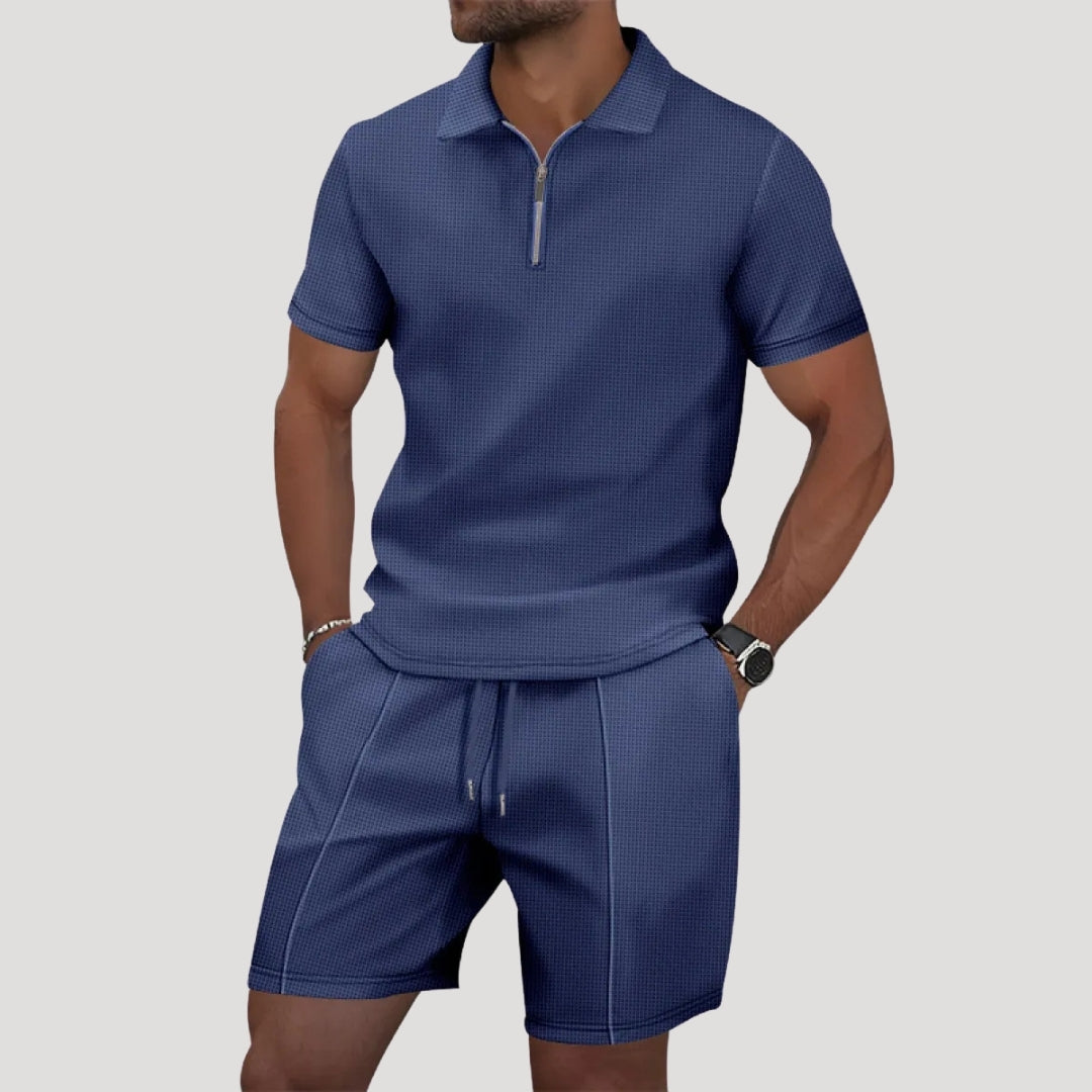 Herr frotteset med piketröja shorts bekväma sommarset