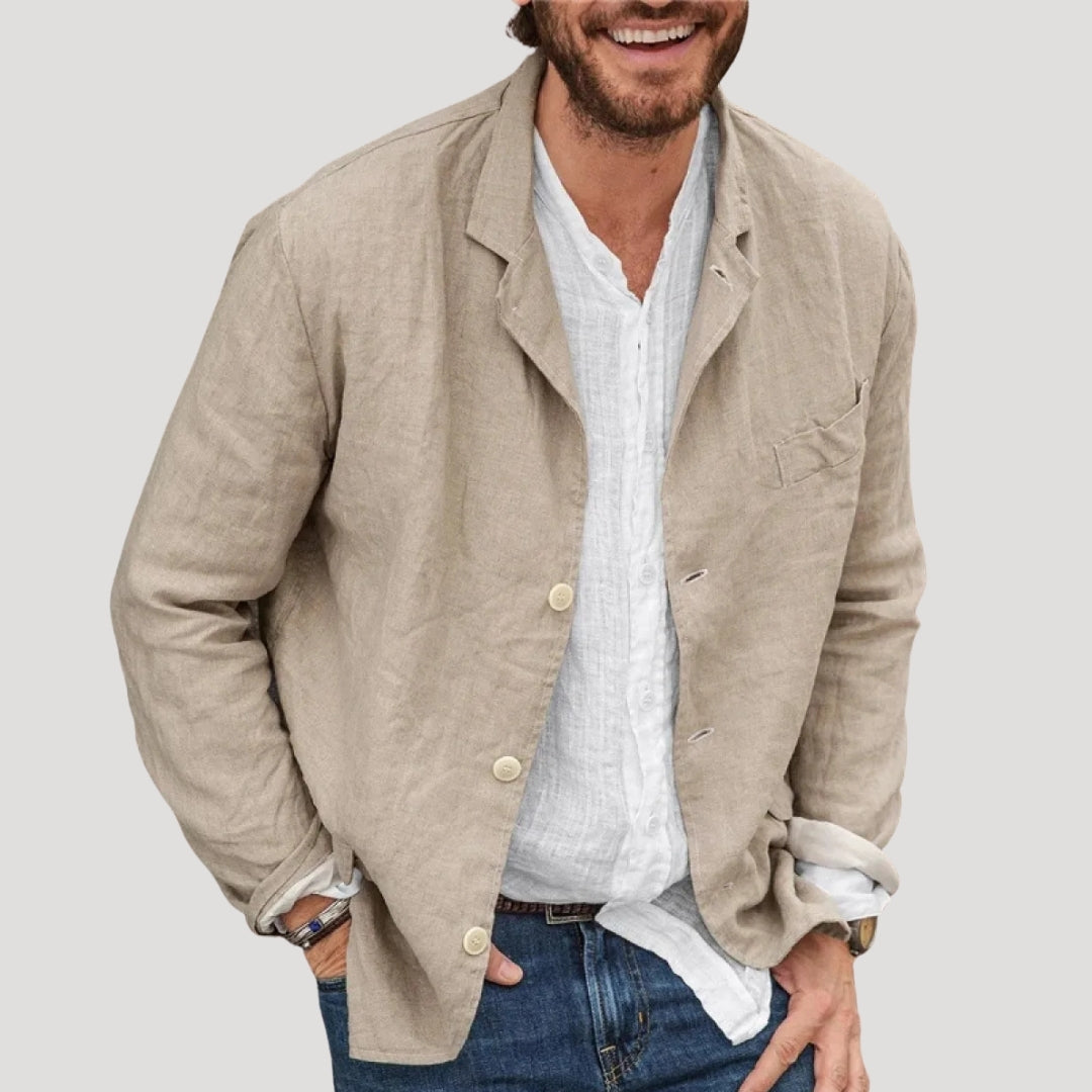 Herr linne skjorta med knappstängning avslappnad passform overshirt
