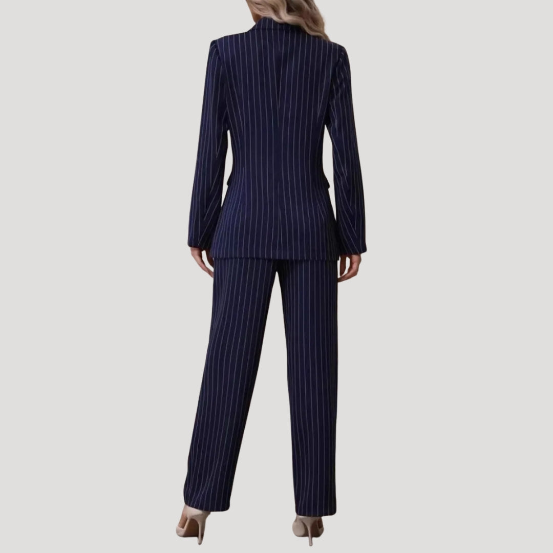 Dam kostym set med randig kavaj och byxor elegant