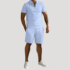 Herr matchande set pikétröja med dragkedja och shorts
