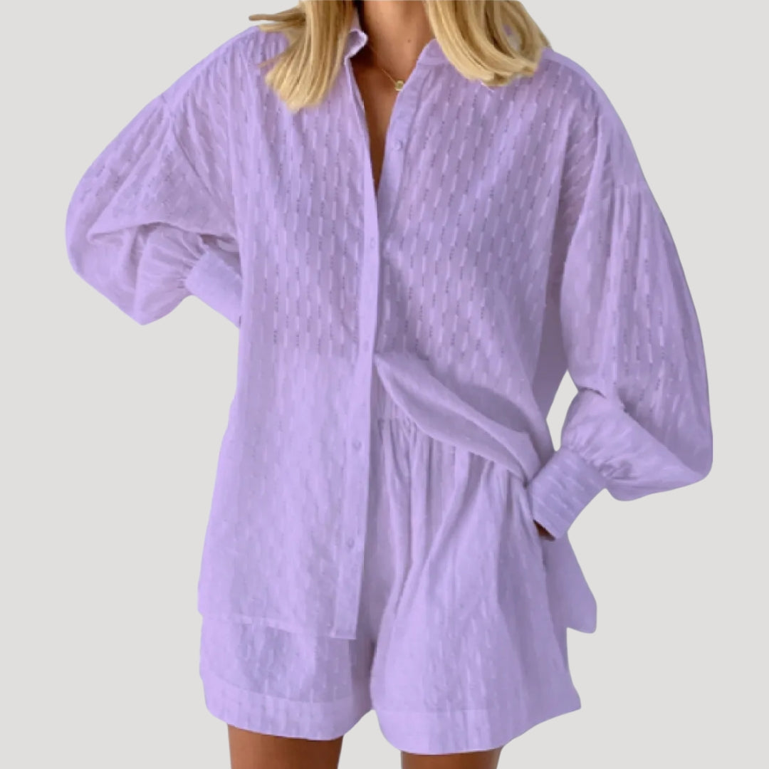 Dam tvådelat set med skjorta och shorts