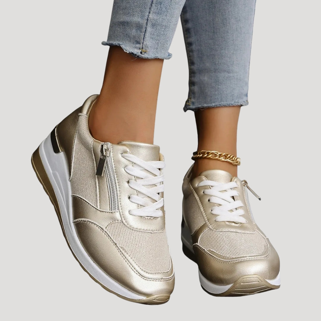 Dam sneakers låg modell med dragkedja och snörning