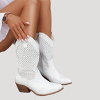 Dam skor cowboy boots med perforerad design och klack