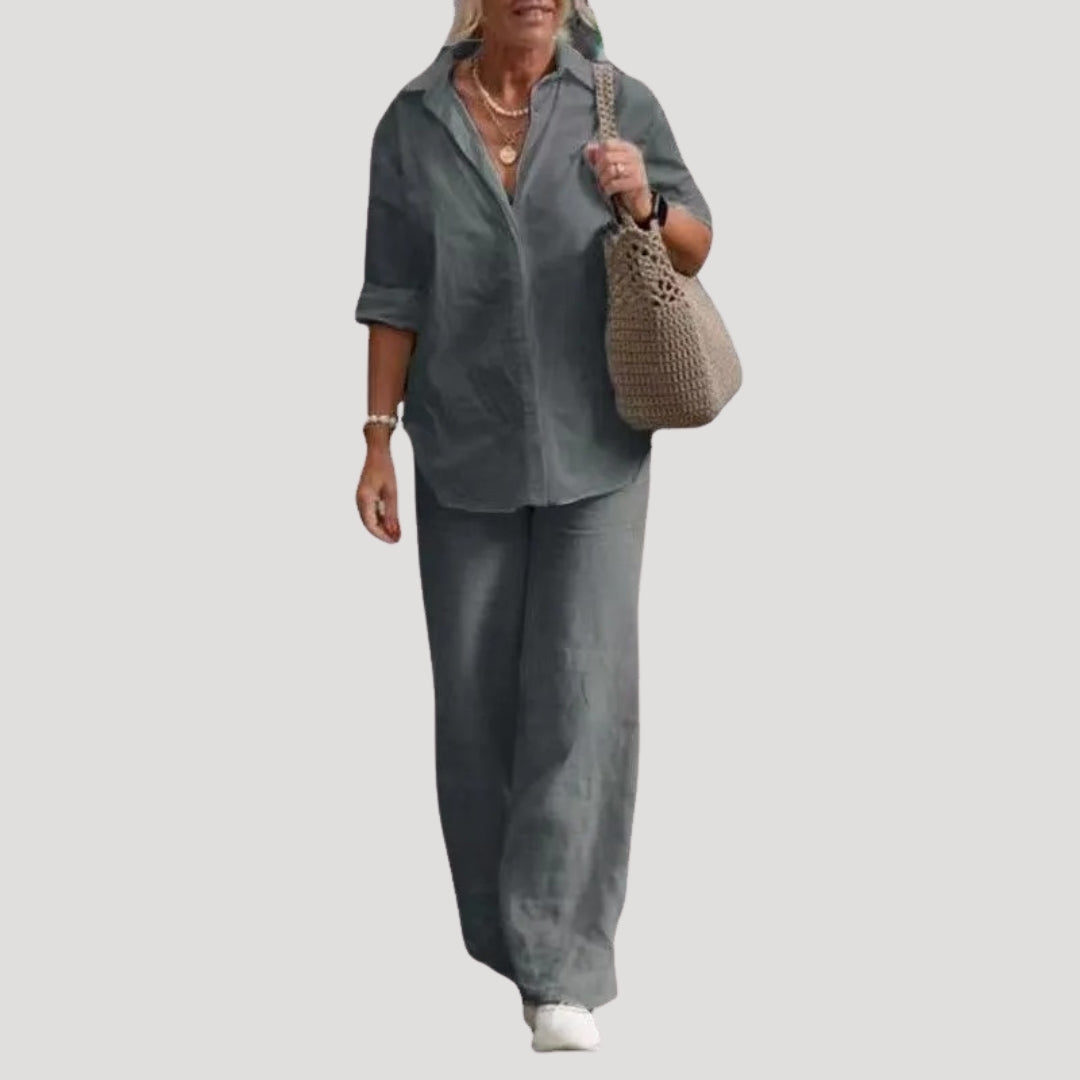 Dam linne set med skjorta och byxor