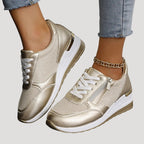 Dam sneakers låg modell med dragkedja och snörning