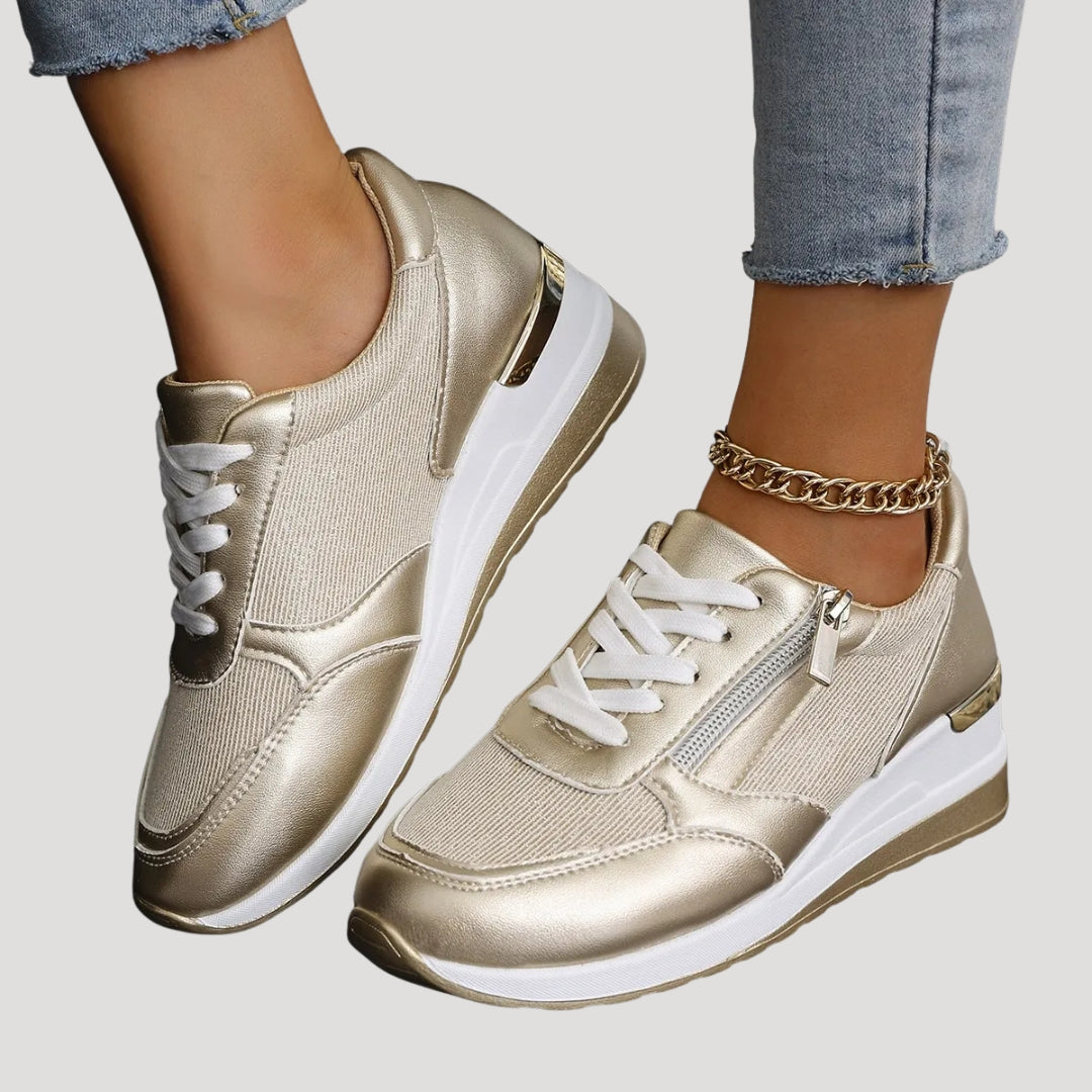 Dam sneakers låg modell med dragkedja och snörning