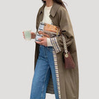 Dam jackor lång trenchcoat med krage tunn modell stilren