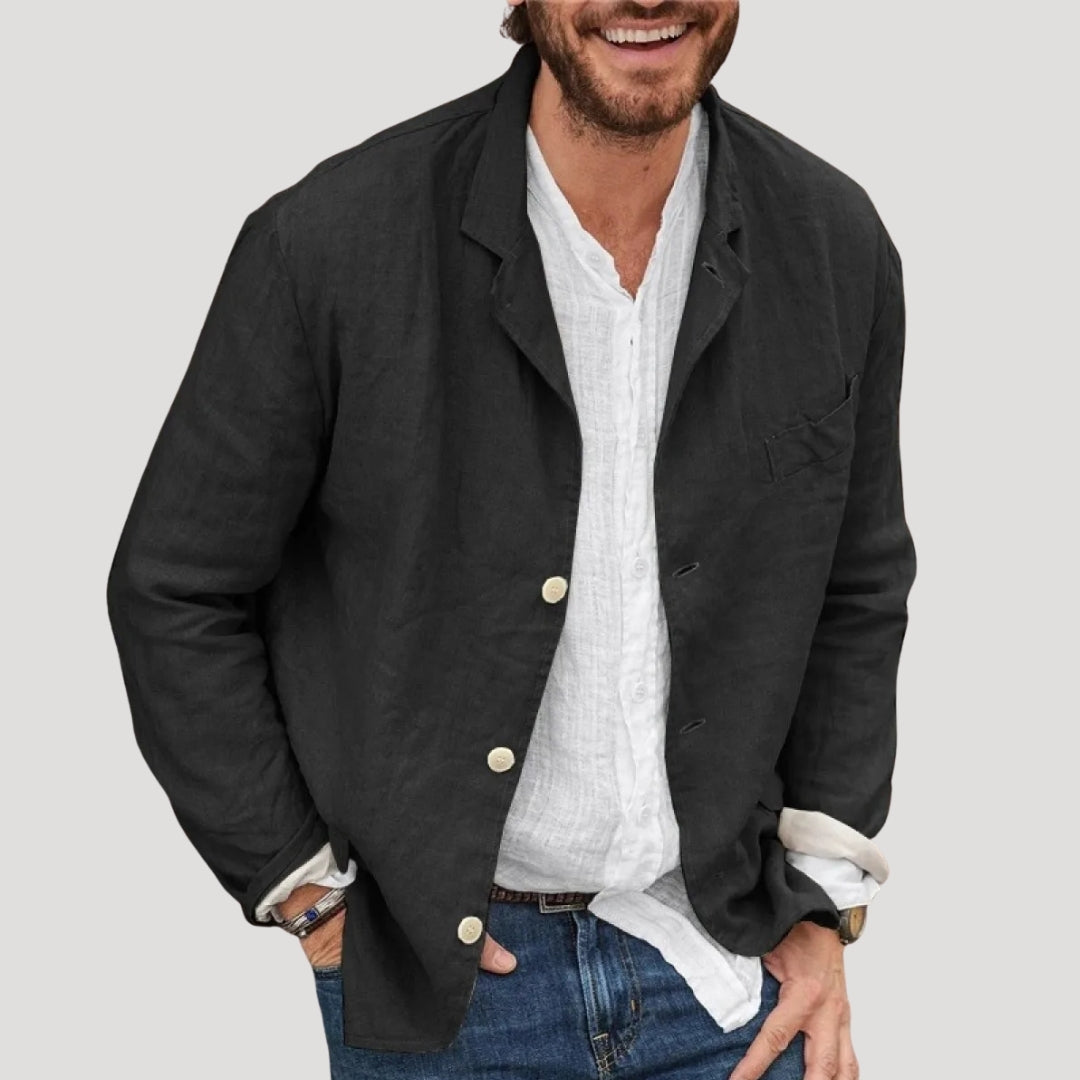 Herr linne skjorta med knappstängning avslappnad passform overshirt