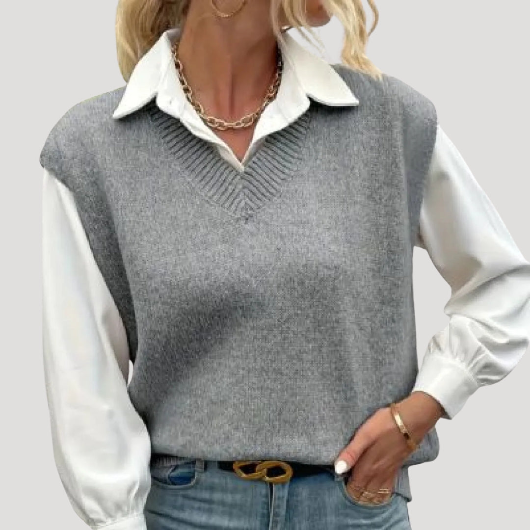 Dam stickad väst med v ringning