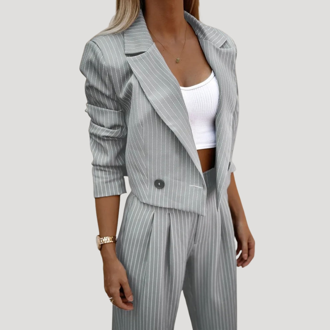 Dam randigt kostym set med blazer och byxa