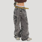 Dam baggy cargo jeans med låg midja och vida ben