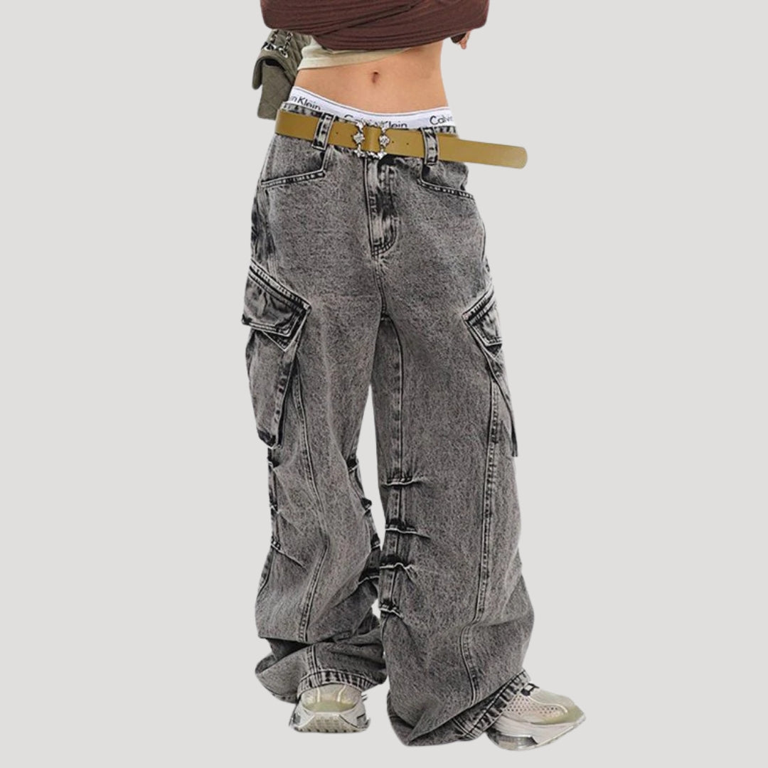 Dam baggy cargo jeans med låg midja och vida ben