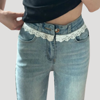 Dam Utsvängda Jeans Dam Högmidjade Denim Med Spetsdetaljer