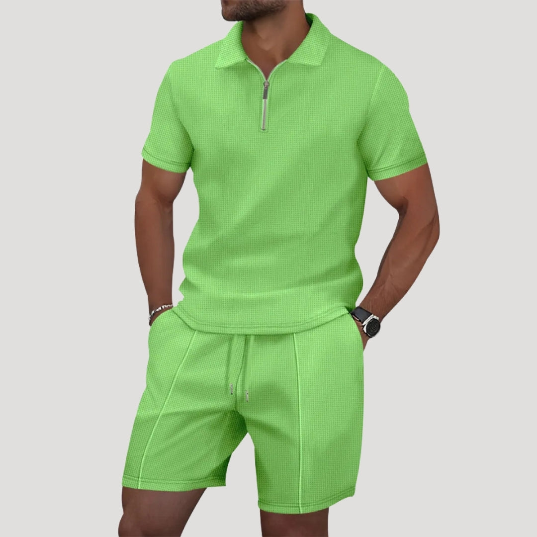 Herr frotteset med piketröja shorts bekväma sommarset