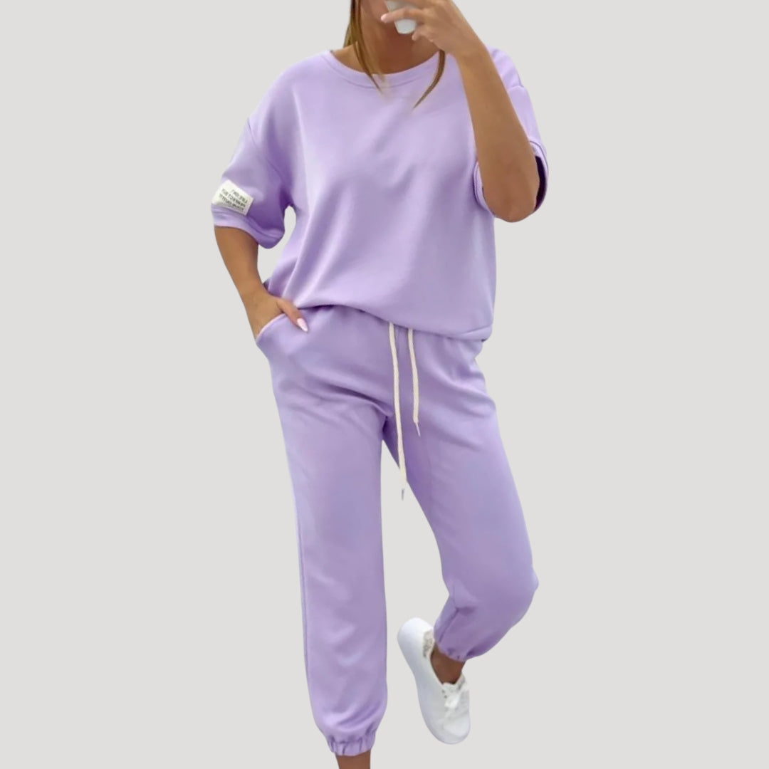 Dam mjukisset kortärmad topp och joggingbyxor mysdress
