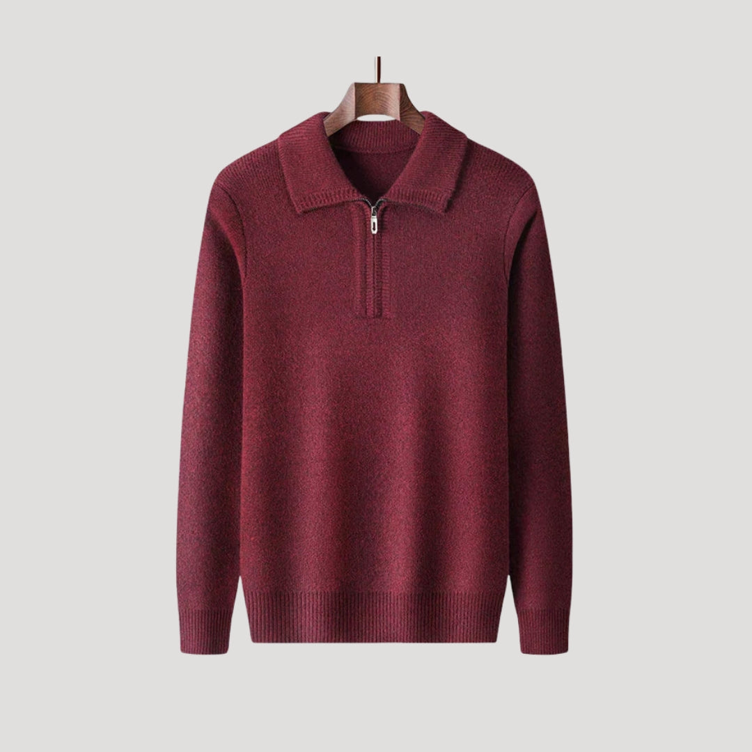 Herr stickad tröja med krage och half zip