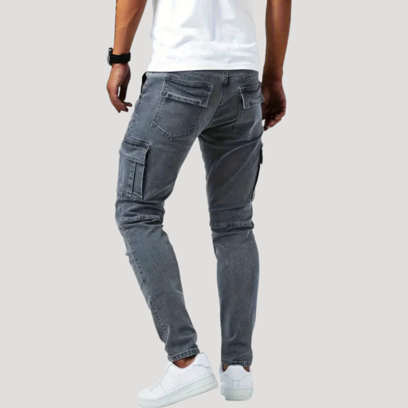 Herr Skinny Jeans Cargo Slim Fit Denimbyxor Med Fickor