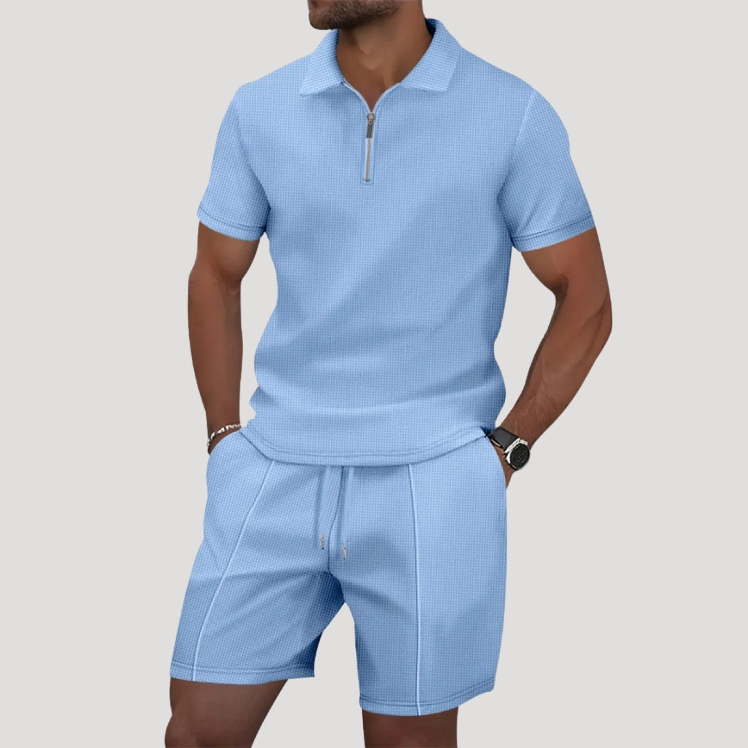 Herr frotteset med piketröja shorts bekväma sommarset
