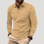 Herr pikétröja långärmad med knappslå krage avslappnad passform vardag stil